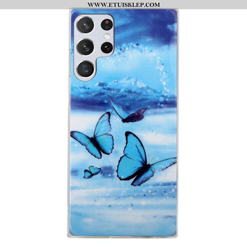 Etui do Samsung Galaxy S22 Ultra 5G Fluorescencyjne Niebieskie Motyle